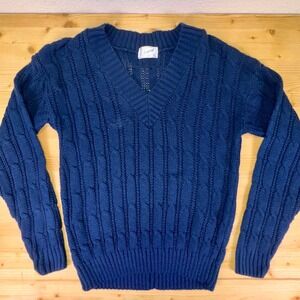 Vintage Elegant Cable Knit Sweater Blue Acrylic Made in‎ USA Size L